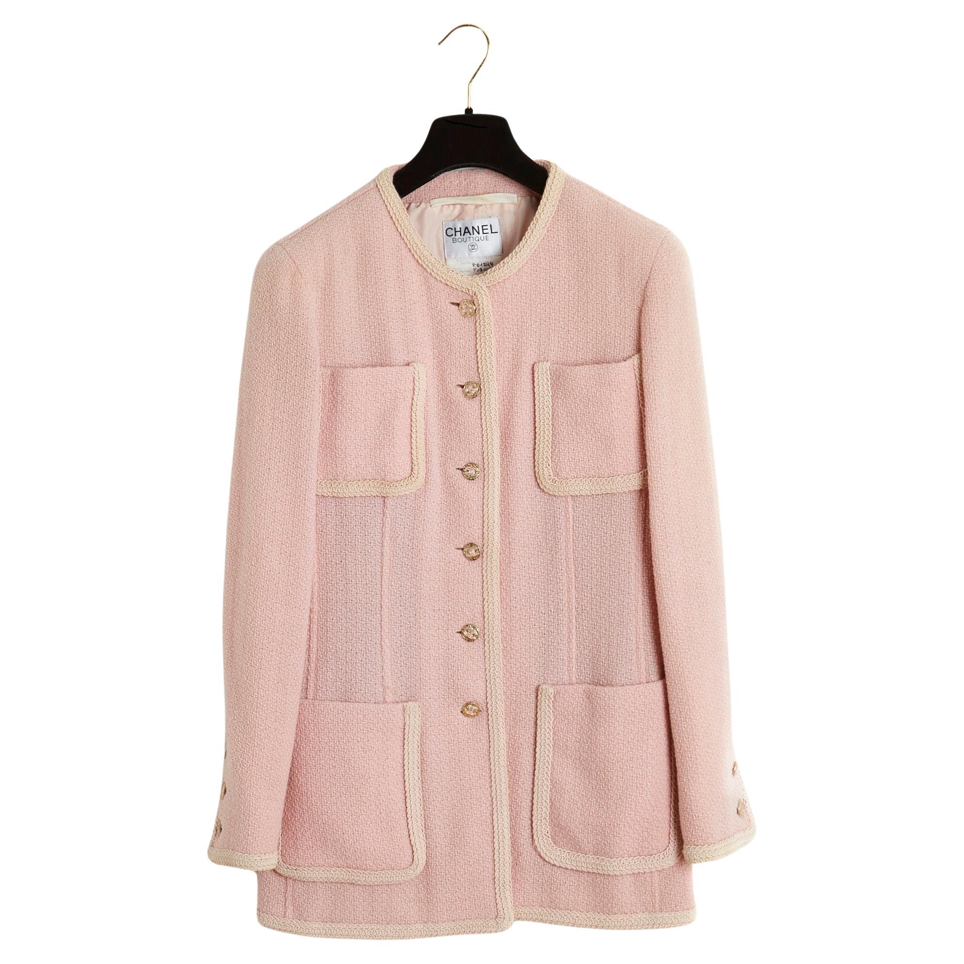 SS1994 Chanel Light Pink Wool Jacket FR38 For Sale