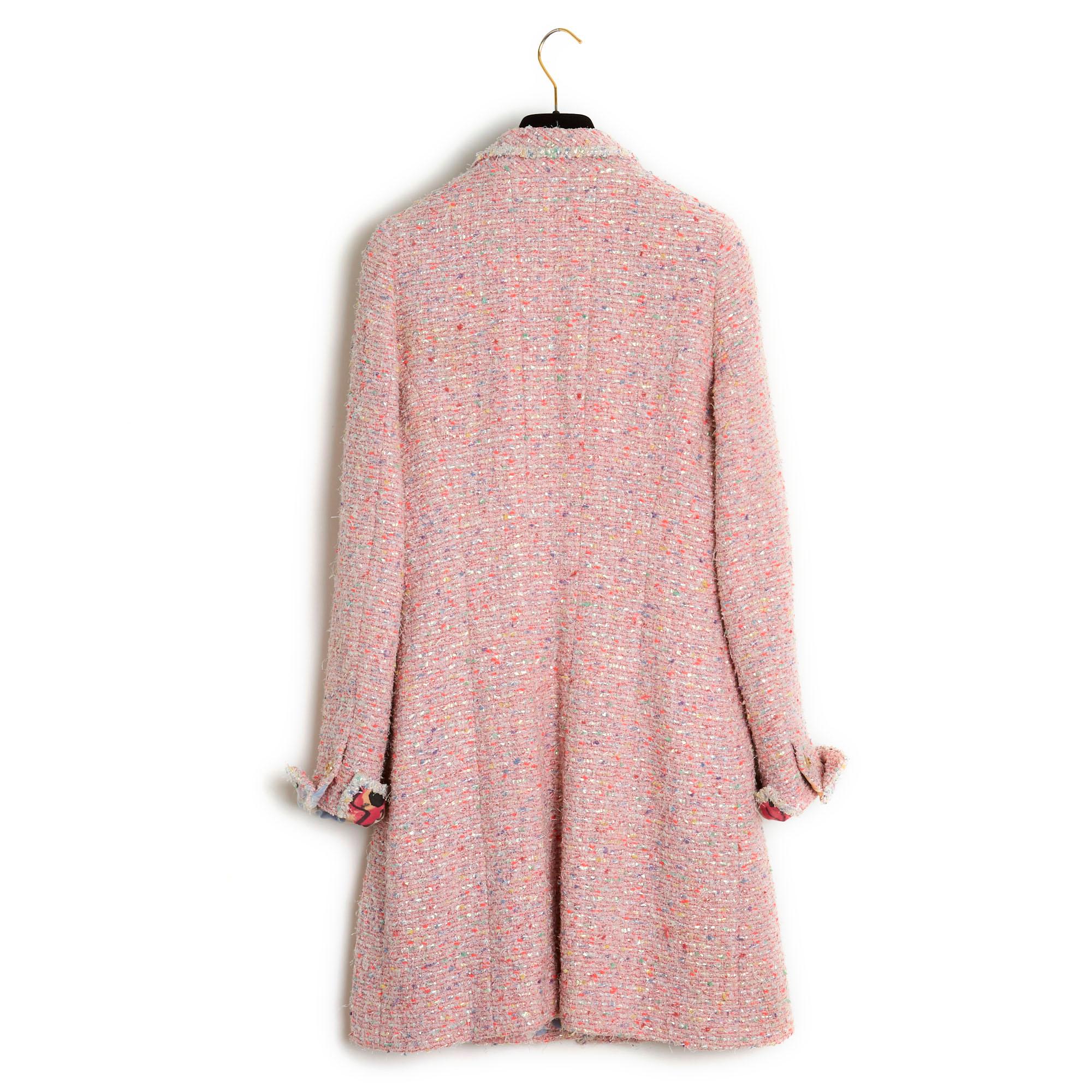 SS1997 Chanel Coat and Dress Tweed Silk Pink Ensemble US10 6