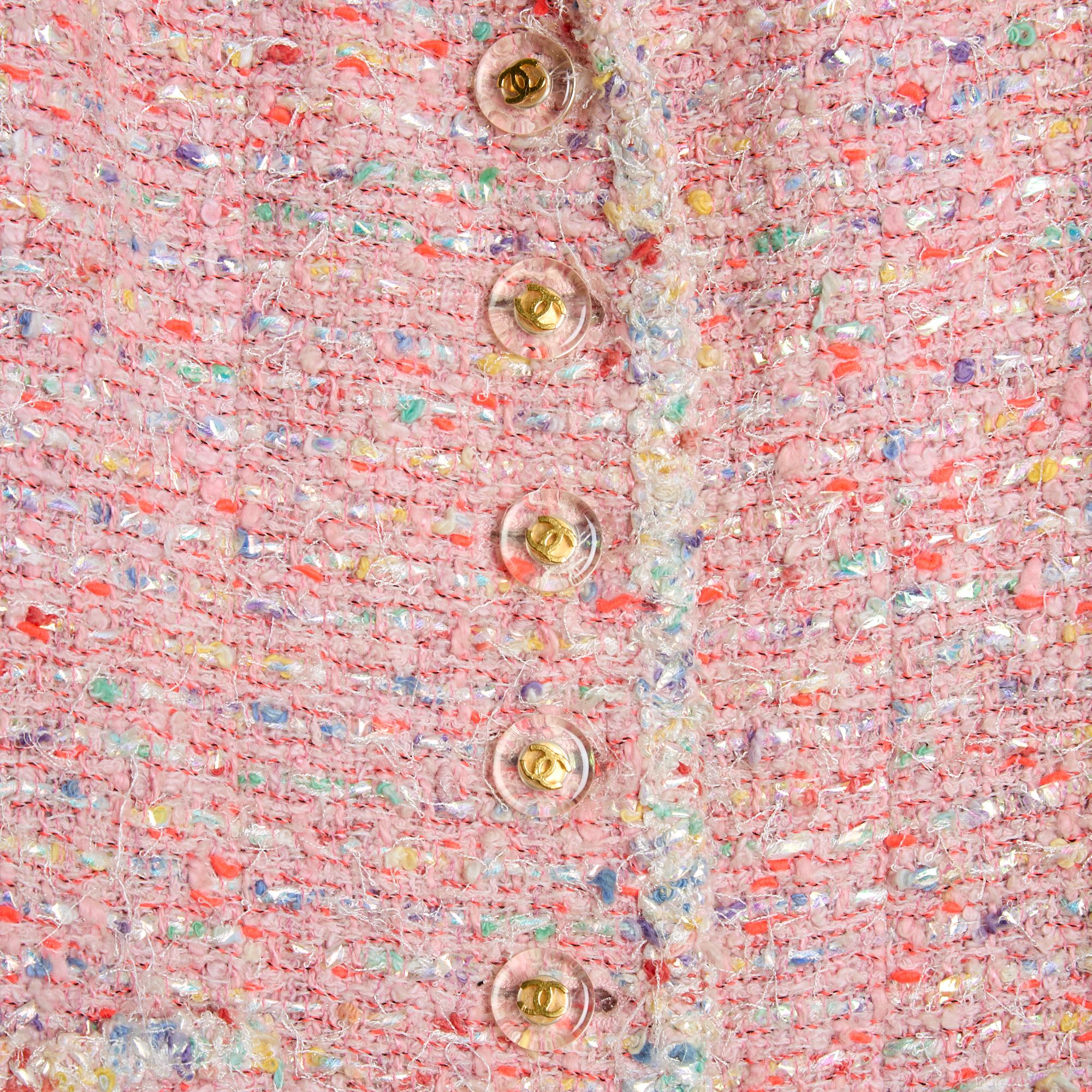 SS1997 Chanel Coat and Dress Tweed Silk Pink Ensemble US10 In Good Condition In PARIS, FR
