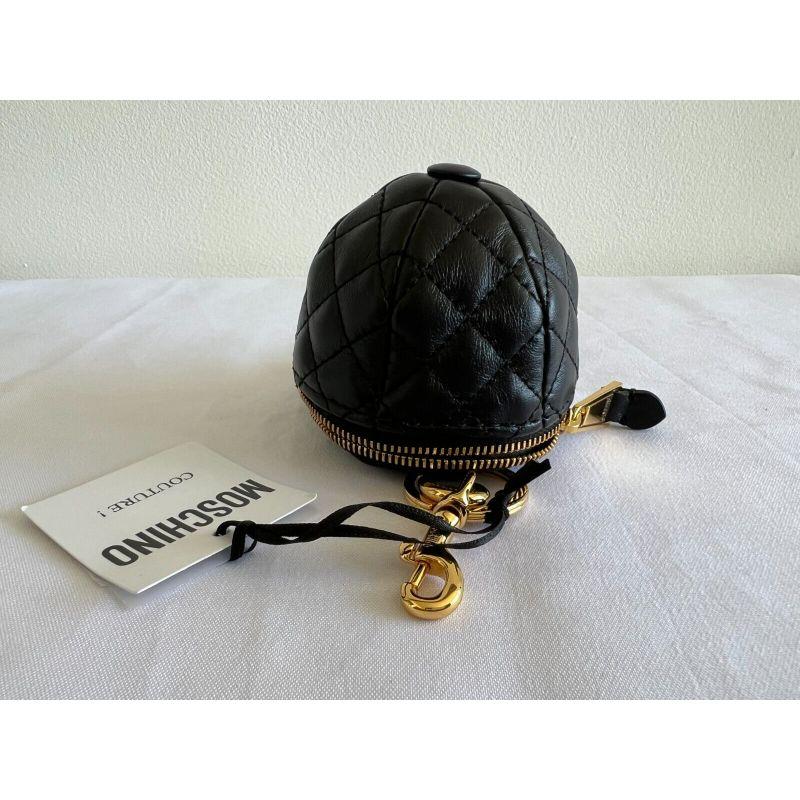 SS20 Moschino Couture Baseball Cap Shaped Logo Leather Keychain by Jeremy Scott In New Condition For Sale In Matthews, NC