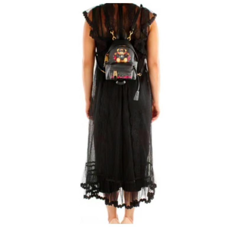 Women's SS20 Moschino Couture Jeremy Scott Bat Teddy Bear Black Mini Backpack Halloween For Sale