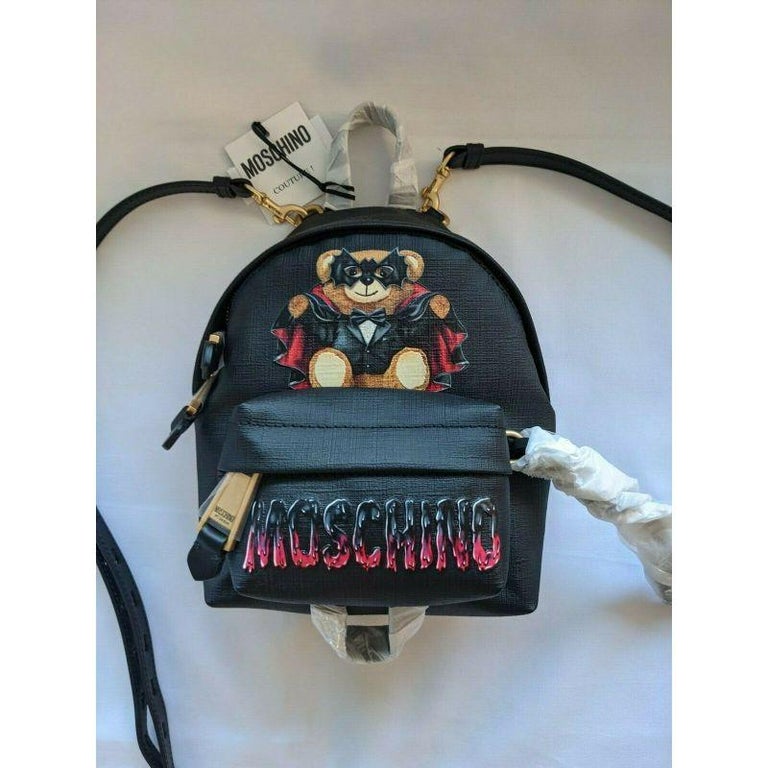 SS20 Moschino Couture Jeremy Scott Bat Teddy Bear Black Mini Backpack Halloween For Sale 1
