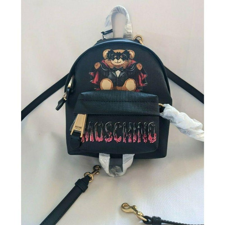 SS20 Moschino Couture Jeremy Scott Bat Teddy Bear Black Mini Backpack Halloween For Sale 3