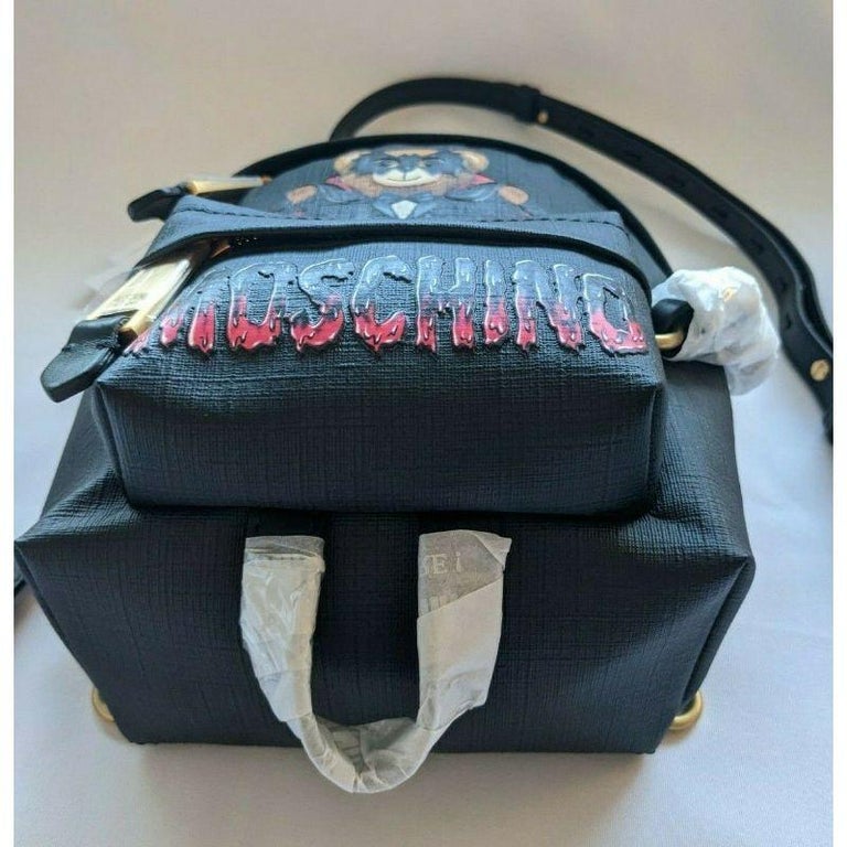 SS20 Moschino Couture Jeremy Scott Bat Teddy Bear Black Mini Backpack Halloween For Sale 5