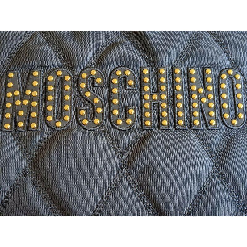 SS20 Moschino Couture Jeremy Scott Black Nylon Clutch With Gold Studded Logo For Sale 4