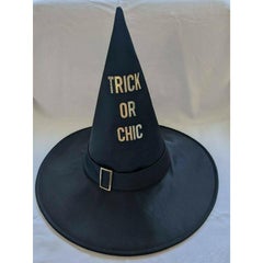 SS20 Moschino Couture Jeremy Scott Black Satin Witch Hat W/ Gold Trick or Chic