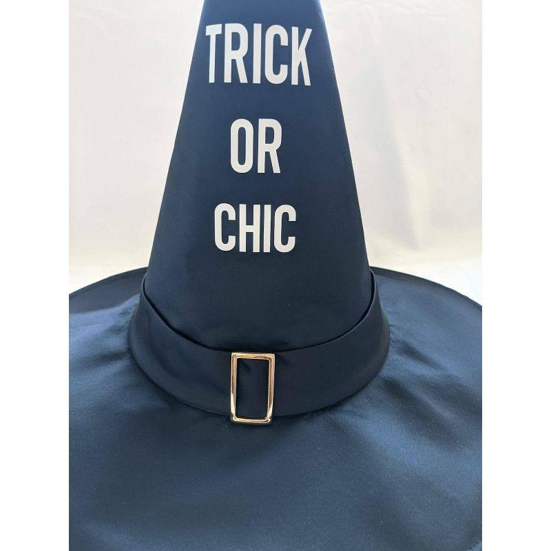 SS20 Moschino Couture Jeremy Scott Black Satin Witch Hat W/ White Trick or Chic In New Condition In Los Angeles, CA