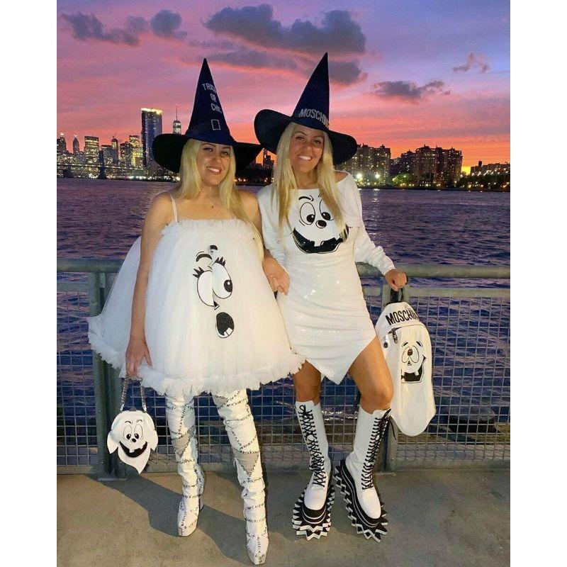 SS20 Moschino Couture Jeremy Scott Black Satin Witch Hat W/ White Trick or Chic 2