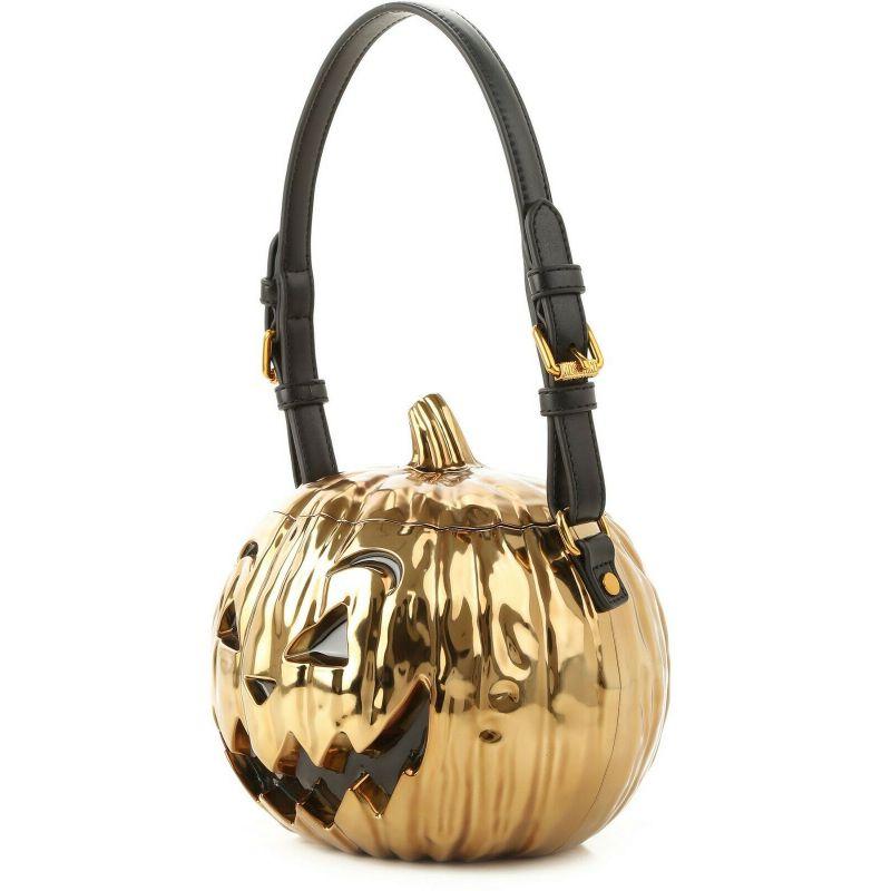 SS20 Moschino Couture Jeremy Scott Bronze Pumpkin Laminated Bag Halloween Trick In New Condition In Palm Springs, CA