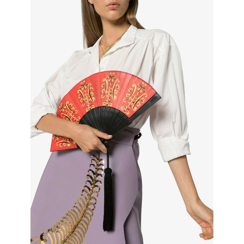SS20 Moschino Couture Jeremy Scott Fan Leather Clutch Bag W/Silky Tassel & Gold 7