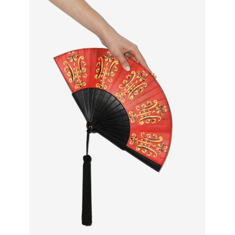 Red SS20 Moschino Couture Jeremy Scott Fan Leather Clutch Bag W/Silky Tassel & Gold