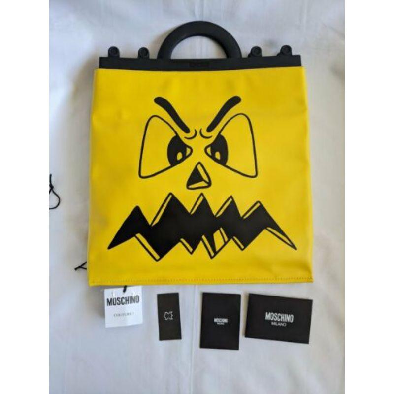 SS20 Moschino Couture Jeremy Scott Ghost Pumpkin Face Yellow Leather Shopper Toc For Sale 5
