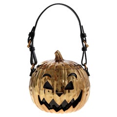SS20 Moschino Couture Jeremy Scott Borsa laminata con zucca d'oro Trucco di Halloween