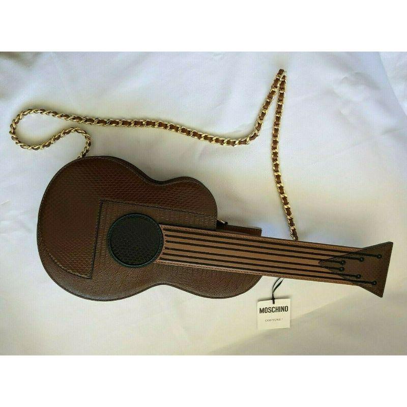 Beige SS20 Moschino Couture Jeremy Scott Guitar Snakeskin Embossed Leather Shoulder