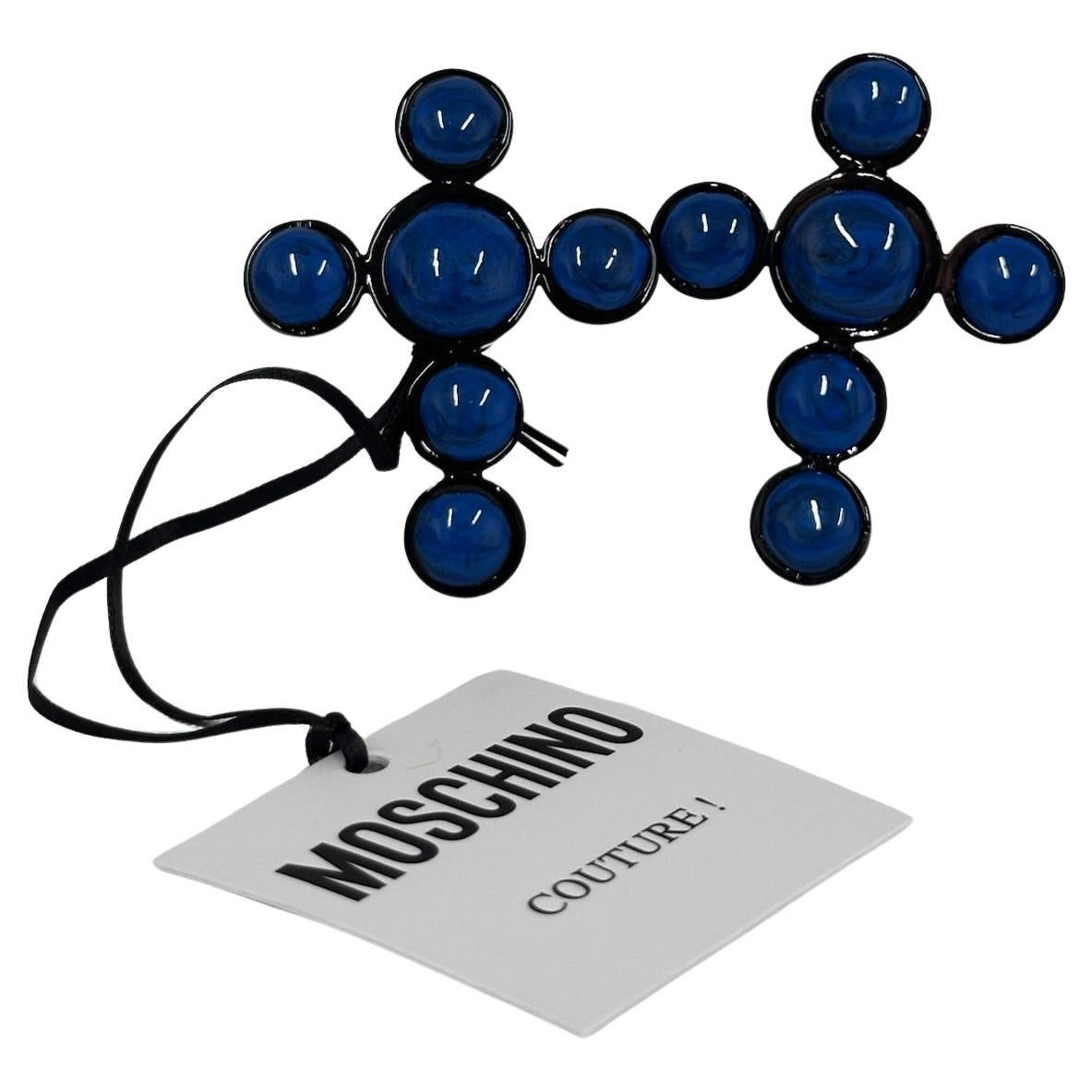 SS20 Moschino Couture Jeremy Scott Picasso Cruz Pendientes de clip azules en venta