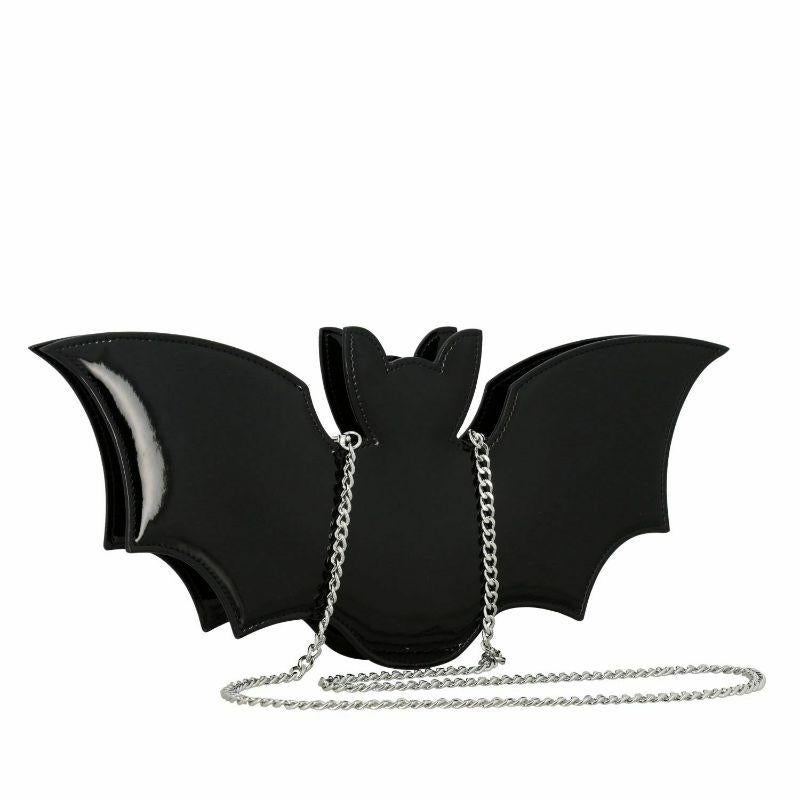 Women's SS20 Moschino Couture Jeremy Scott Shiny Black Bat Bag Halloween Trick or Chic For Sale