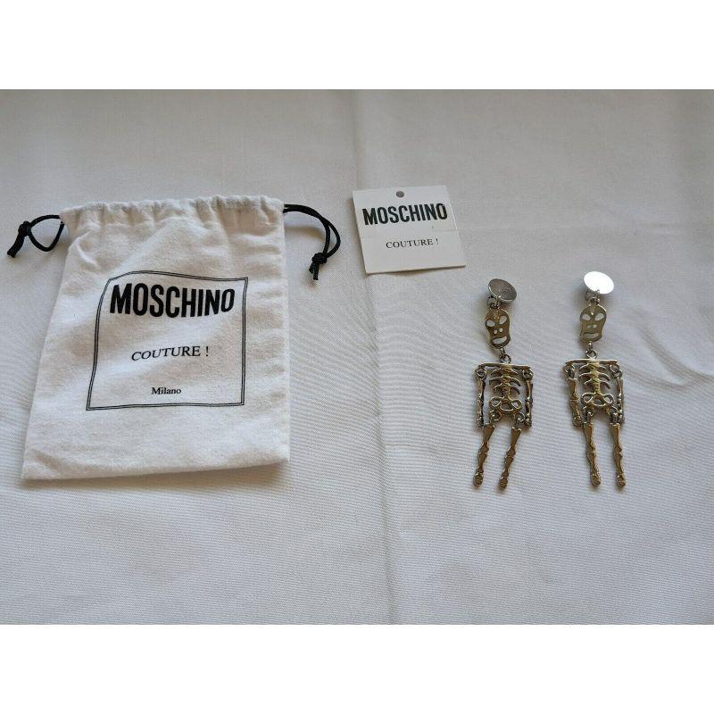 SS20 Moschino Couture Jeremy Scott Skeleton Silver Clip on Earrings 'Trick/Chic' For Sale 2