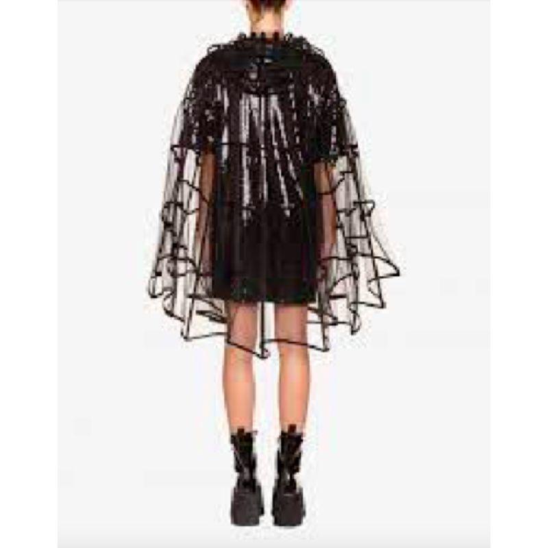 SS20 Moschino Couture Jeremy Scott Spider Web Tulle Black Hooded Cape Halloween 6