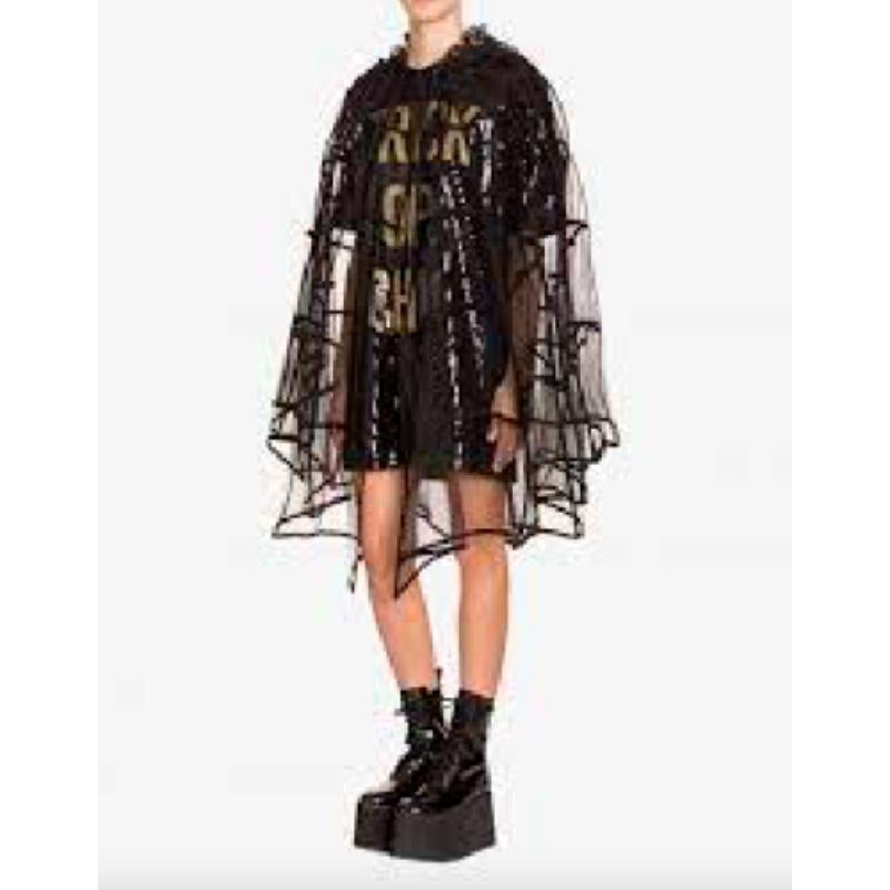 SS20 Moschino Couture Jeremy Scott Spider Web Tulle Black Hooded Cape Halloween 7