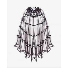 SS20 Moschino Couture Jeremy Scott Spider Web Tulle Black Hooded Cape Halloween