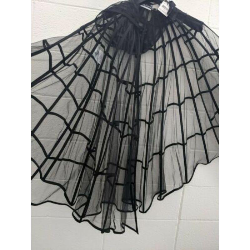 SS20 Moschino Couture Jeremy Scott Spider Web Tulle Black Hooded Cape Halloween In New Condition In Palm Springs, CA