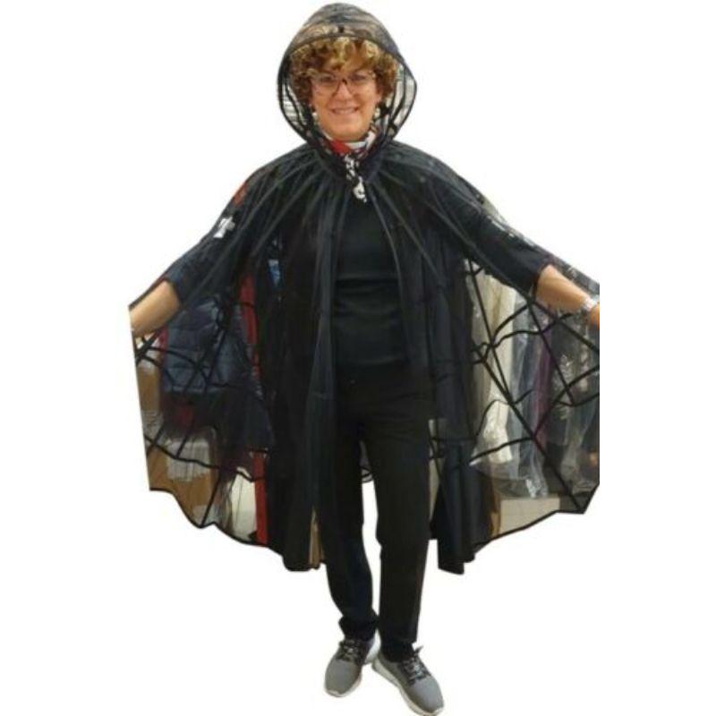 SS20 Moschino Couture Jeremy Scott Spider Web Tulle Black Hooded Cape Halloween 4