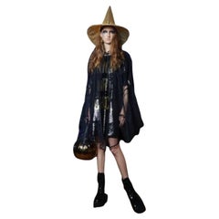 SS20 Moschino Couture Jeremy Scott Spider Web Tulle Black Hooded Cape Halloween