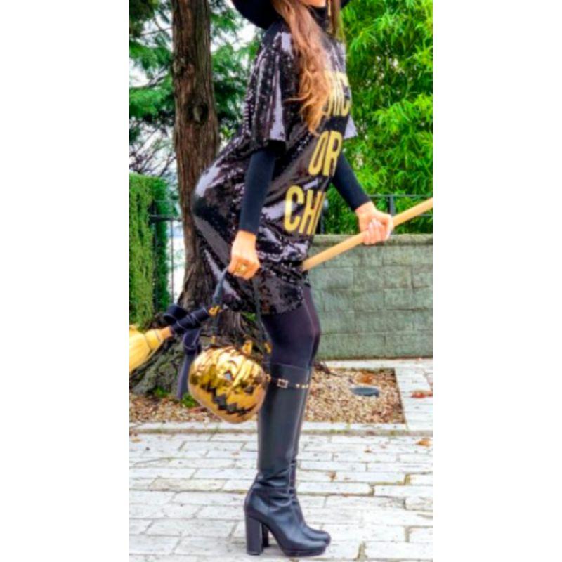 SS20 Moschino Couture Jeremy Scott Trick or Chic Black/Gold Sequined Dress 38 IT For Sale 10