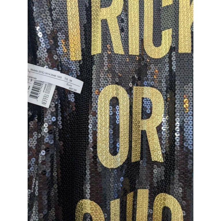 SS20 Moschino Couture Jeremy Scott Trick or Chic Black/Gold Sequined Dress  38 IT For Sale at 1stDibs