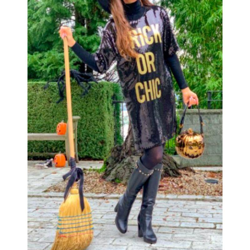 SS20 Moschino Couture Jeremy Scott Trick or Chic Black/Gold Sequined Dress 38 IT For Sale 12
