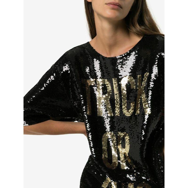 Robe Moschino Couture SS20 Jeremy Scott Trick ou Chic à paillettes noires/dorées 40 IT Pour femmes en vente