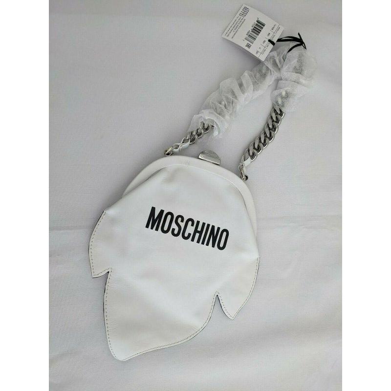 Women's SS20 Moschino Couture Jeremy Scott White Leather Ghost Scary Face Clutch Bag For Sale