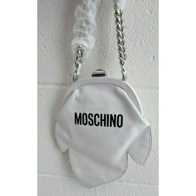 SS20 Moschino Couture Jeremy Scott White Leather Ghost Scary Face Clutch Bag For Sale 1