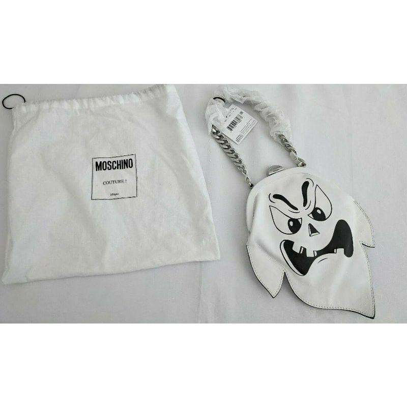 SS20 Moschino Couture Jeremy Scott White Leather Ghost Scary Face Clutch Bag For Sale 2