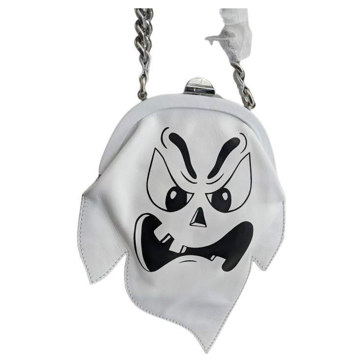 SS20 Moschino Couture Jeremy Scott White Leather Ghost Scary Face Clutch Bag For Sale