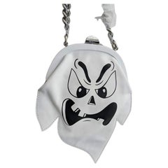 SS20 Moschino Couture Jeremy Scott White Leather Ghost Scary Face Clutch Bag