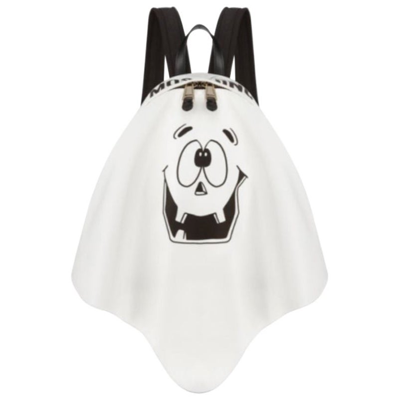 Moschino Couture - Sac à dos « Trick/Chic » en cuir blanc à motif visage fantôme, SS20