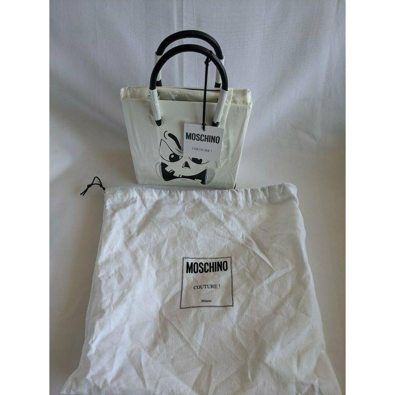 Gray SS20 Moschino Couture Jeremy Scott White Pumpkin Face Leather Shopper Trickchic For Sale