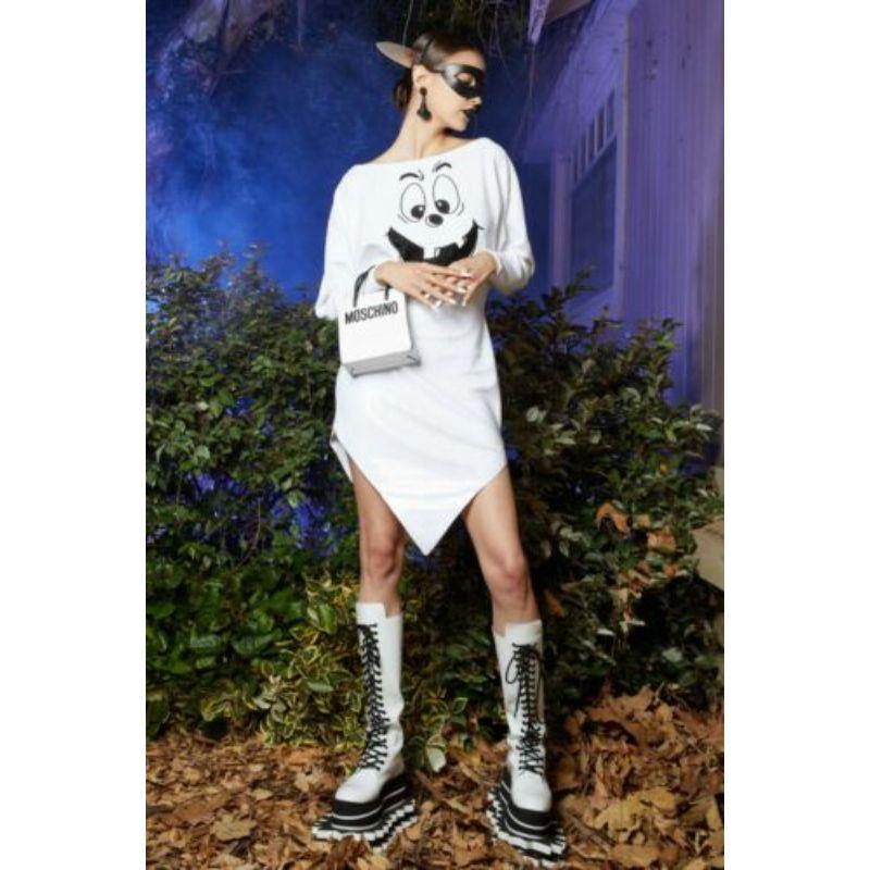 SS20 Moschino Couture Jeremy Scott White Pumpkinface Ghost Sequin Cocktail Dress For Sale 6