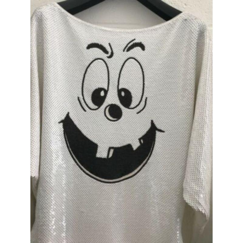 Gray SS20 Moschino Couture Jeremy Scott White Pumpkinface Ghost Sequin Cocktail Dress For Sale