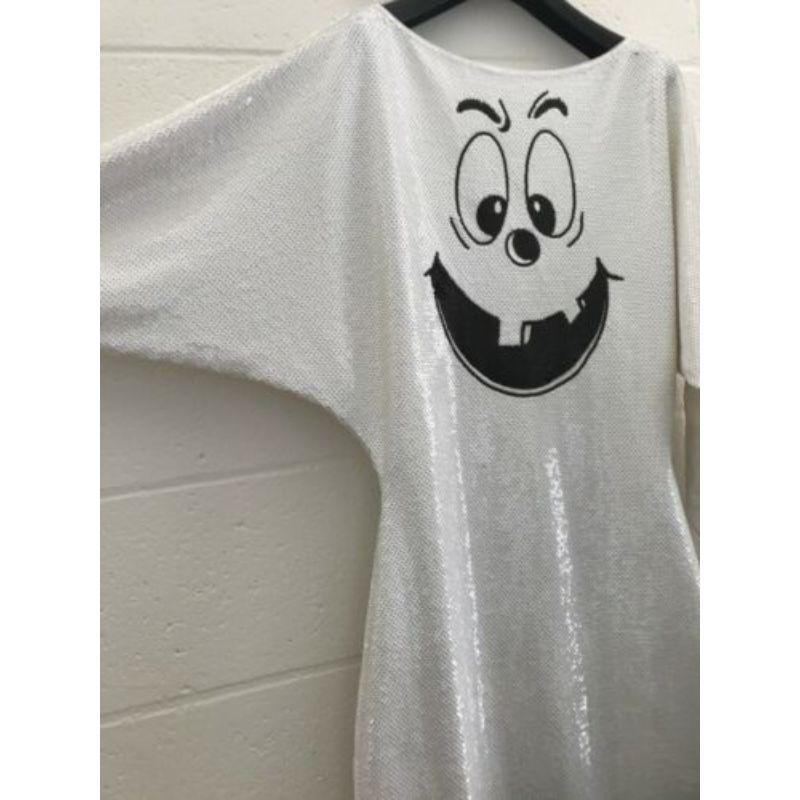 SS20 Moschino Couture Jeremy Scott White Pumpkinface Ghost Sequin Cocktail Dress In New Condition For Sale In Palm Springs, CA