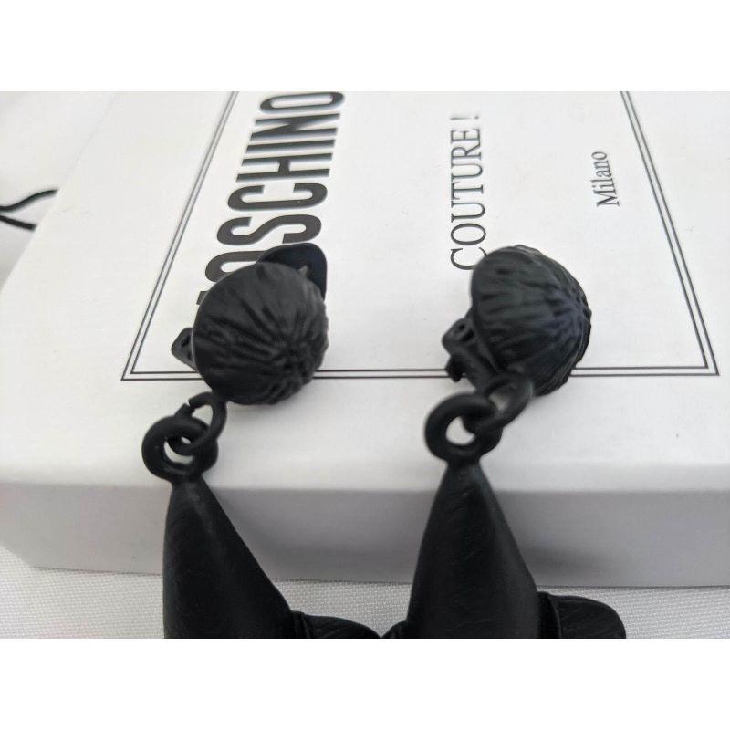 SS20 Moschino Couture Jeremy Scott Witch Hat Matte Black Clip on Earrings Trick In New Condition For Sale In Matthews, NC