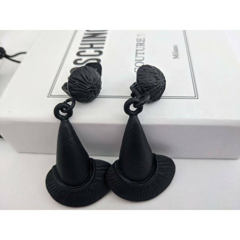 Women's SS20 Moschino Couture Jeremy Scott Witch Hat Matte Black Clip on Earrings Trick For Sale