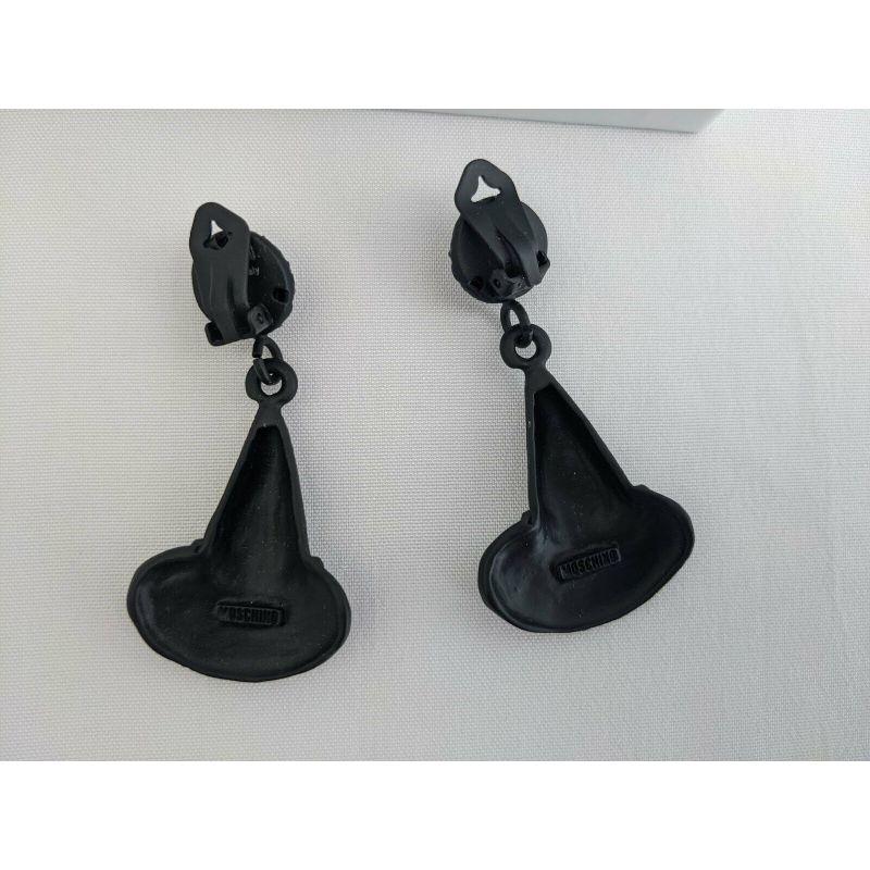 SS20 Moschino Couture Jeremy Scott Witch Hat Matte Black Clip on Earrings Trick For Sale 1