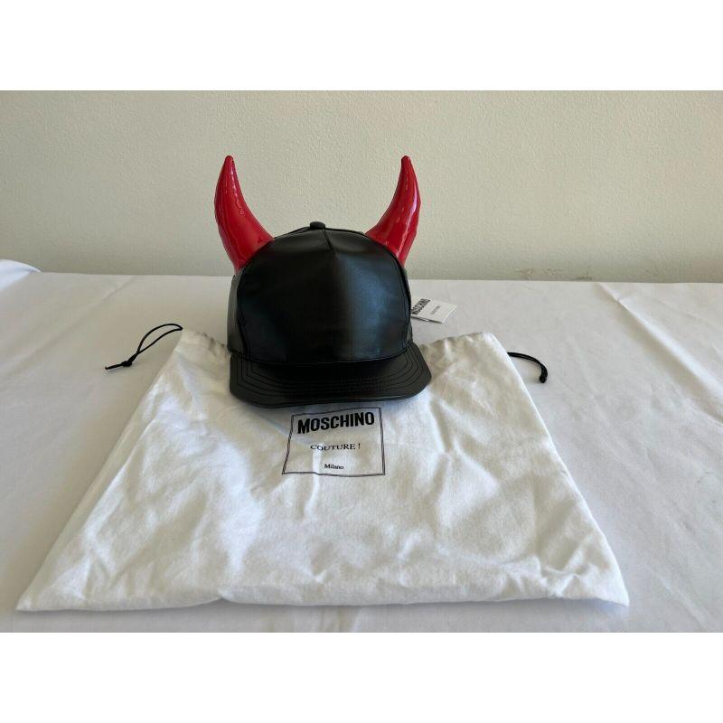 SS20 Moschino Couture Leather Cap Red Horns Trick or Chic by Jeremy Scott For Sale 6