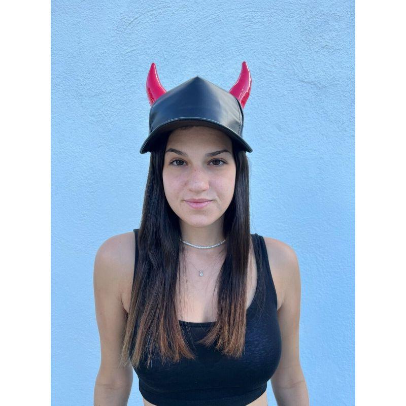 SS20 Moschino Couture Leather Cap Red Horns Trick or Chic by Jeremy Scott For Sale 9