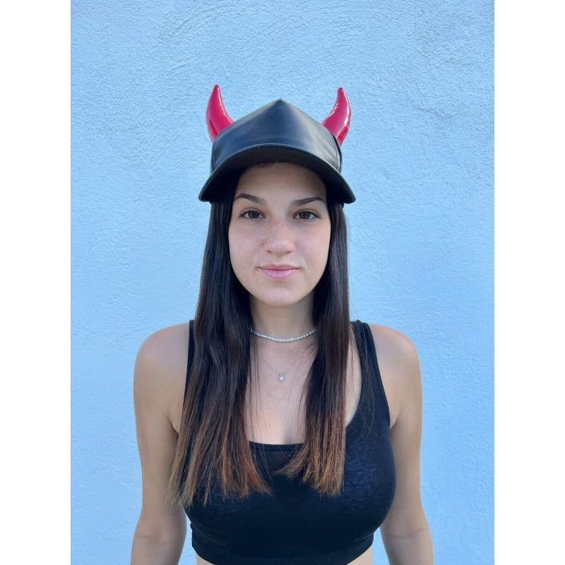 SS20 Moschino Couture Leather Cap Red Horns Trick or Chic by Jeremy Scott For Sale 11