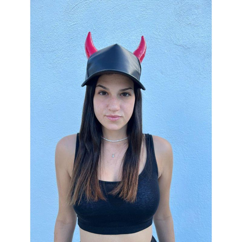 SS20 Moschino Couture Leather Cap Red Horns Trick or Chic by Jeremy Scott For Sale 14