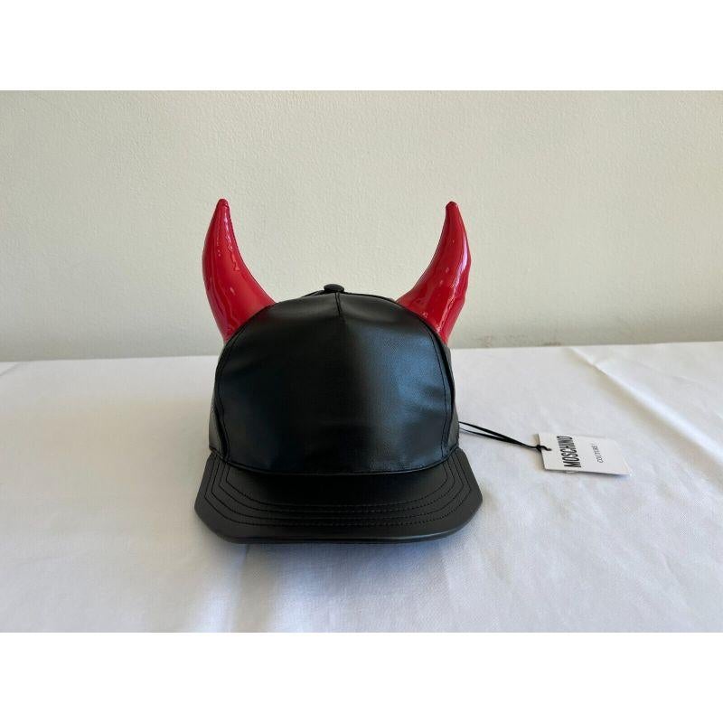 SS20 Moschino Couture Leather Cap Red Horns Trick or Chic by Jeremy Scott In New Condition For Sale In Palm Springs, CA