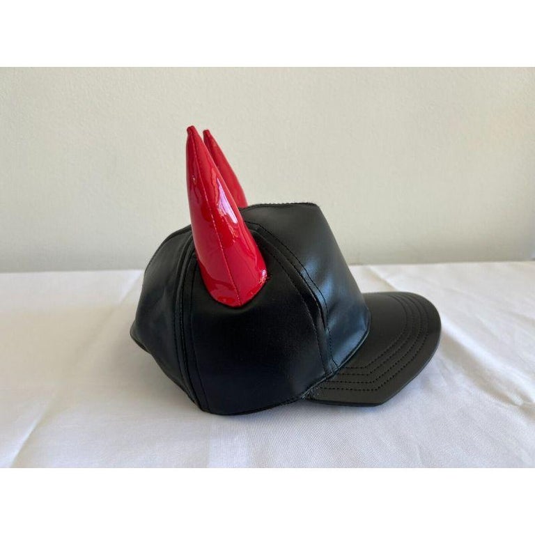 SS20 Moschino Couture Leather Cap Red Horns Trick or Chic by